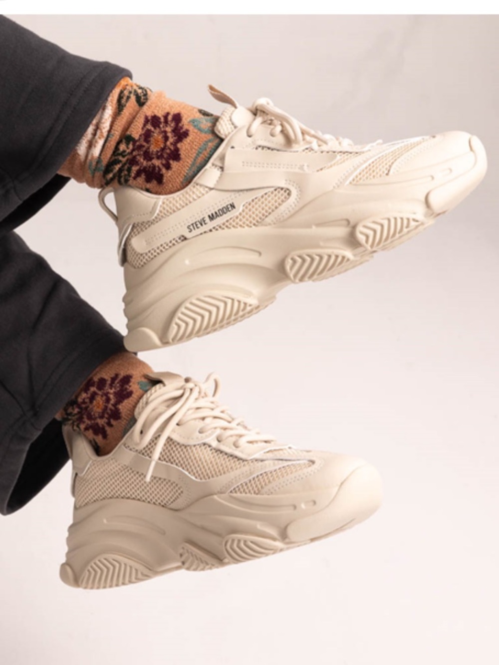 Steve Madden Cream  Mesh Trainer Sneakers